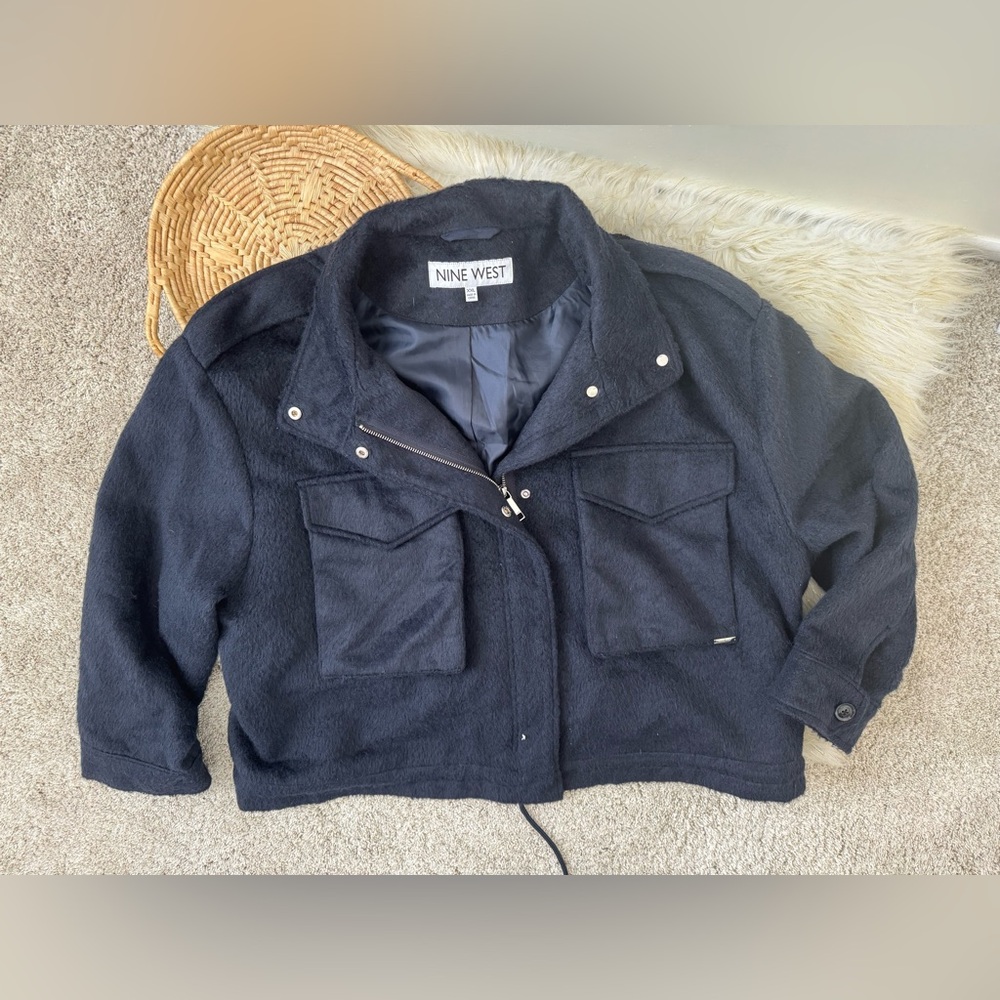 Nine West Navy Blue Bomber Shacket Jacket Coat Size XXL